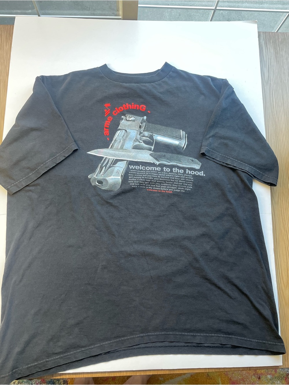Vintage ARME Welcome to the Hood T-Shirt Men's 2XL Black Y2K Streetwear